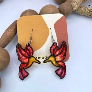 Clay Stained Glass Sunset Hummingbird Earrings